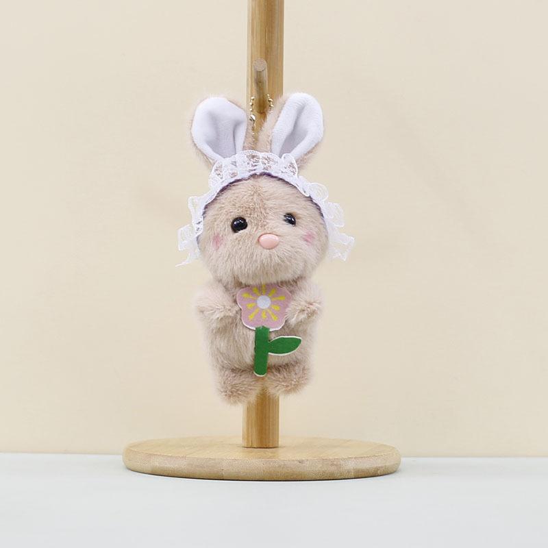 Cute Grey White Brown Pink Flower Bunny Plush Keychain Soft Doll For Bags Keys And
