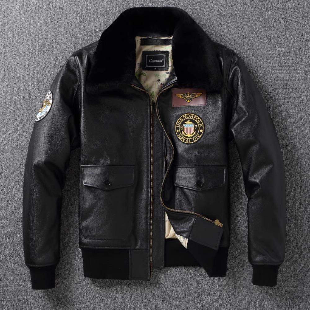Chinese Size Top G1 Genuine Cowhide Men Leather Jacket Detachable Fur Collar Flight Suit Jackets For Men Military Aviator Coat Winter