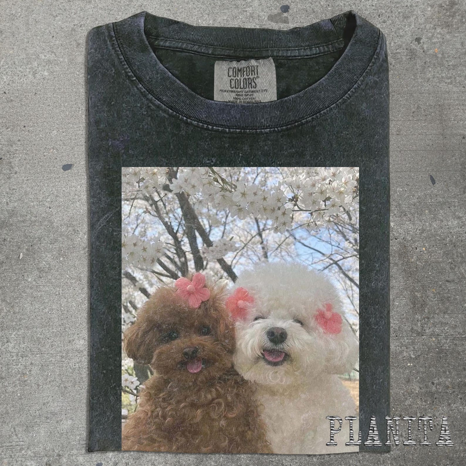 Two Fluffy Poodles T-Shirt | Cute Dog Photo Tee M