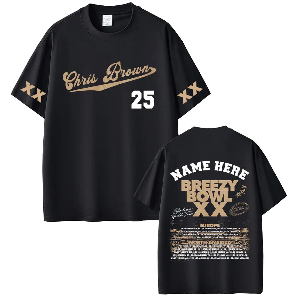 Rapper Chris Brown Breezy Bowl XX Tour 2025 Tshirt Unisex Women Hip Hop Fashion Oversized Short Sleeve T Shirts Streetwear Unisex