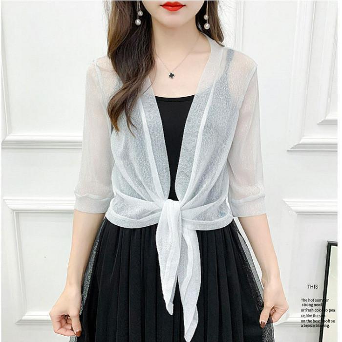Summer Girls Lace Mesh Short Cardigan With Tie Closure For Casual Wear