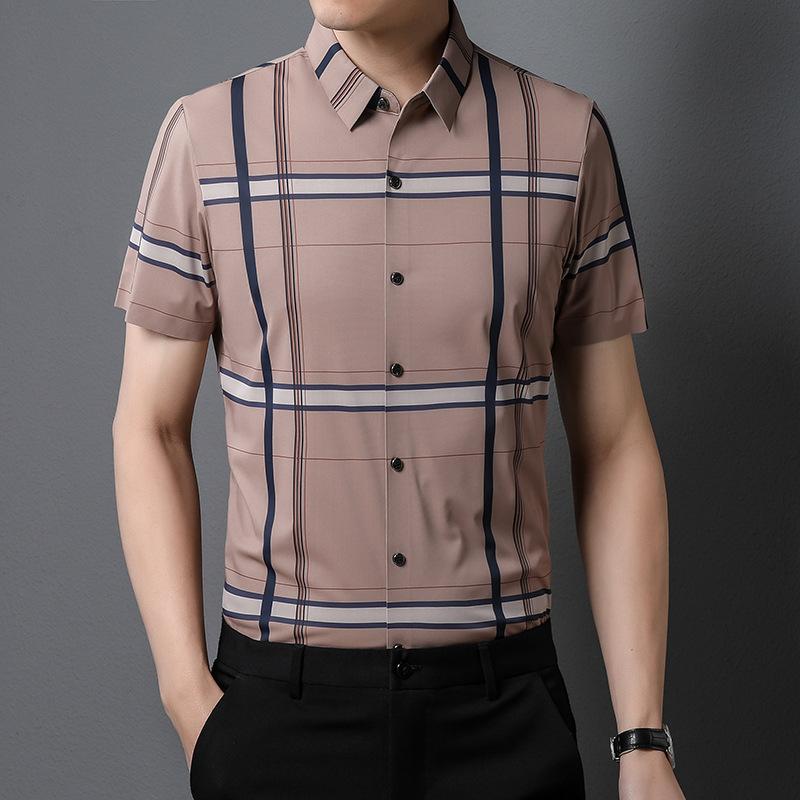 Blue New Men's Short-sleeved Plaid Shirt Fashion Casual Urban Youth Casual Fit Short-sleeved Shirt for Men