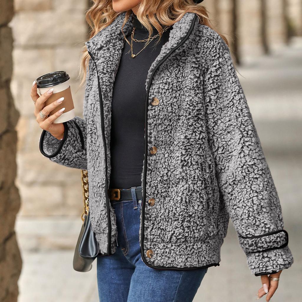 Women's Loose Winter Long-sleeved Single-breasted Lapel Gradient Plush Coat
