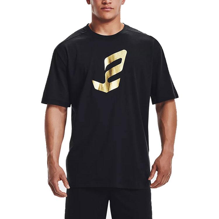 Under Armour Basketball Round Neck Printed T-Shirt Men Tops Black 1361972-001