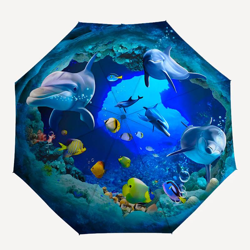 Underwater Paradise: Dolphins & Tropical Fish Wall DecalUmbrella, Portable 3-Fold Umbrella for Men & Women,Christmas Gift ES309