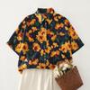 DIMANAF 2026 Summer New Plus Size Women Floral Print Short Sleeve Shirt Casual Loose Cotton Beach Blouse