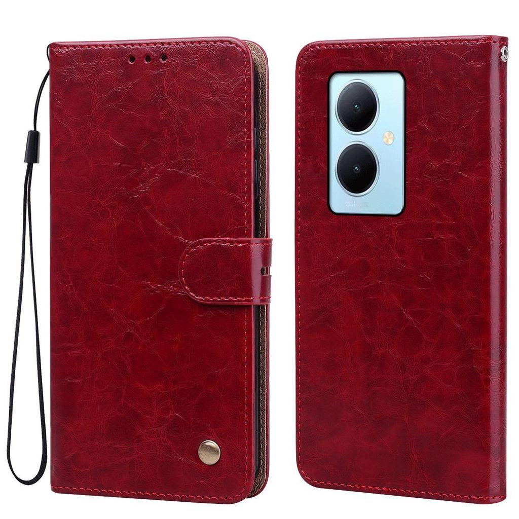 Vintage Crazy Horse Texture PU Leather Flip Wallet Phone Case for Vivo Y78 5G Card Holder Kickstand Shockproof Protective Cover