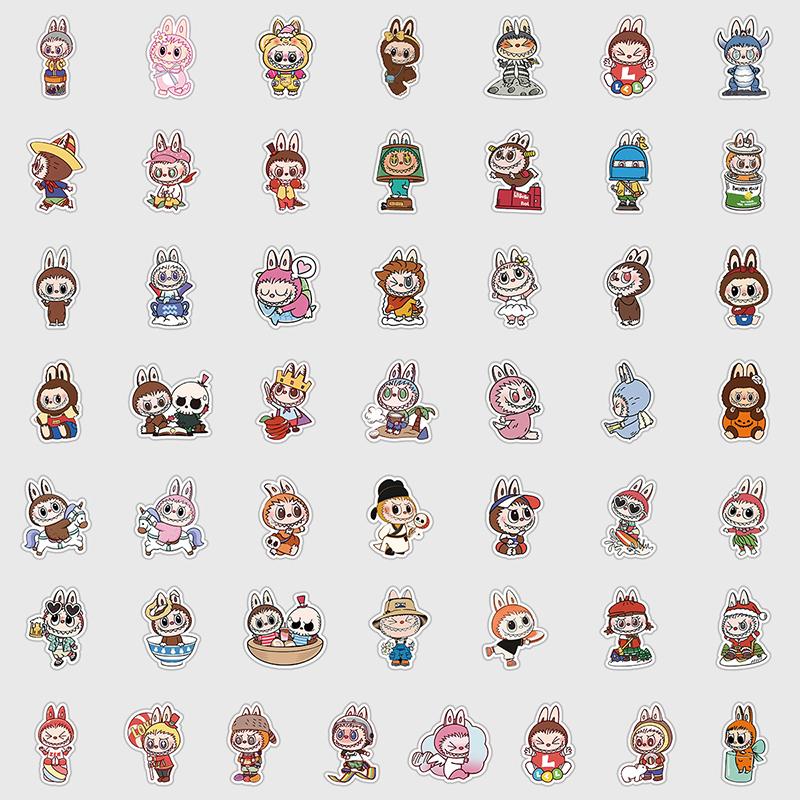 50Sheets/Set Cute Labbubu Stickers For Kids Cartoon Bubble Matt Graffiti Sticker