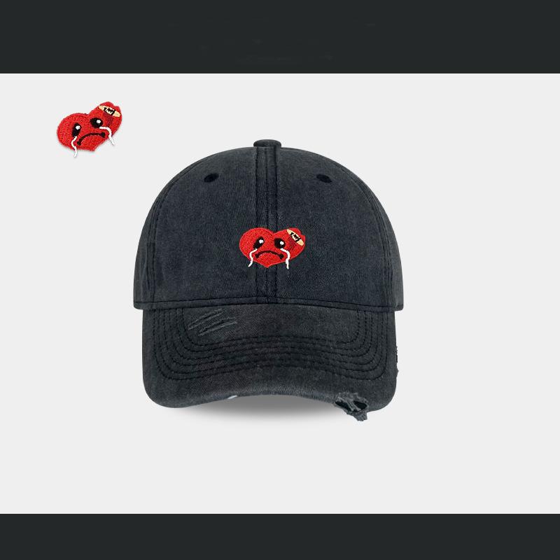 Hat Female Cartoon Embroidery Washed Old Cap Student Couple Versatile Baseball Cap Outdoor Casual Sun Hat