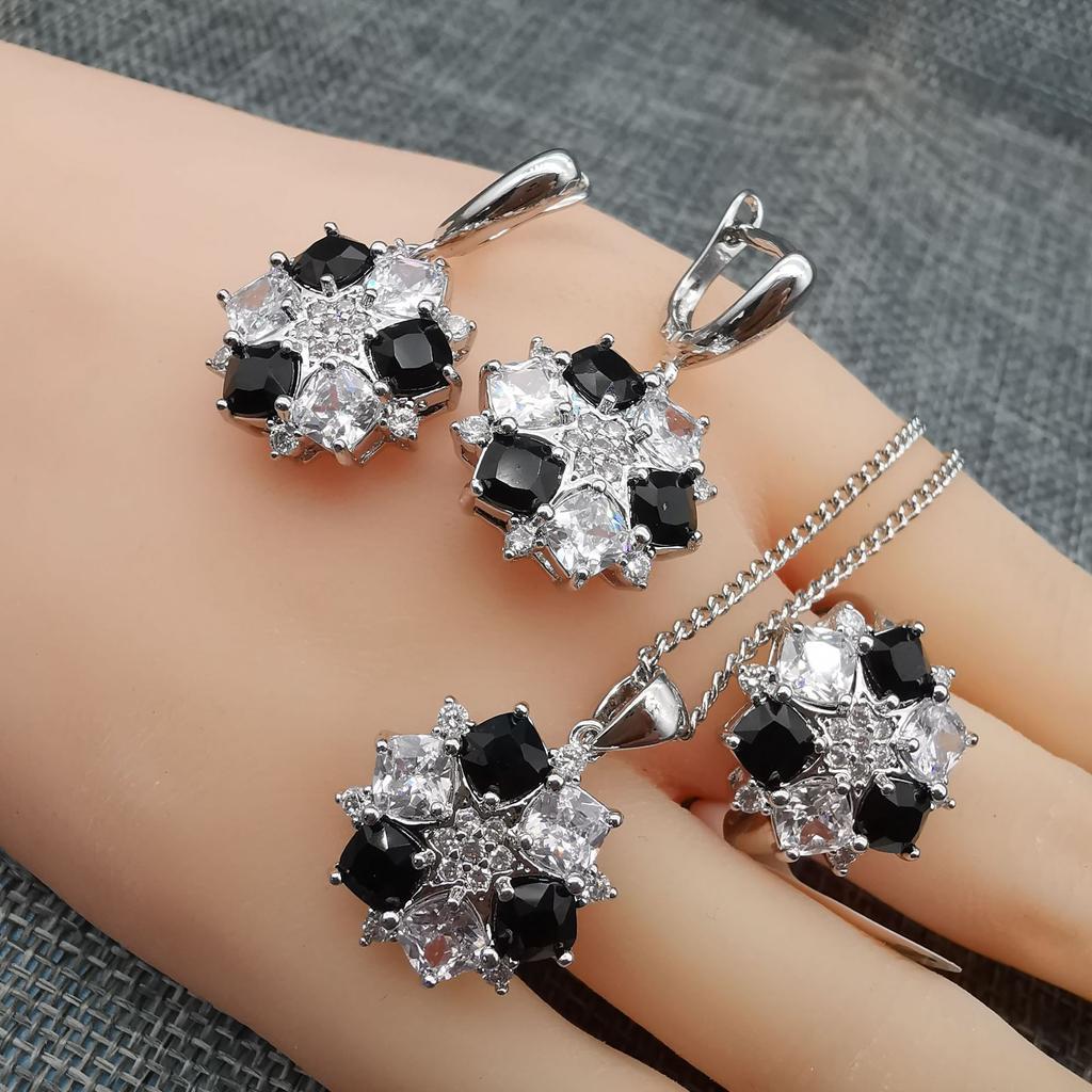 Explosions Fashion Jewelry Crystal Square Zircon Necklace Earrings Ring Set of Three