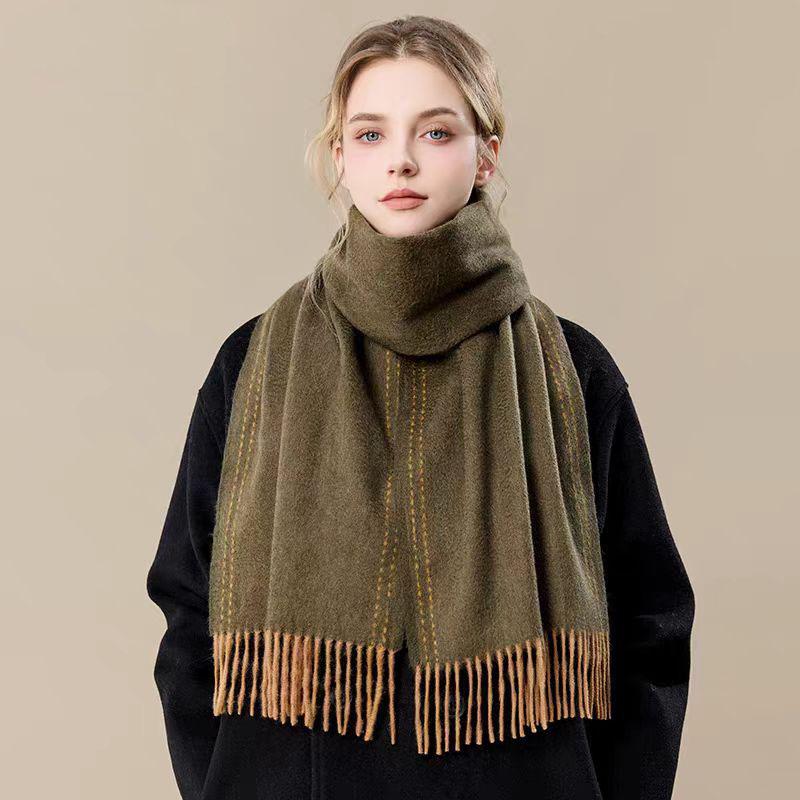 European And American High-Quality 100% Wool Scarf For Women Winter Double-Sided Border Design High-End Feel Versatile Large