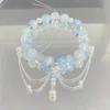 Bracciale con Perline e Ciondolo a Forma di Fiore Rosa di Cristallo Coreano e Farfalla per Donne, Catena Dolce con Perle, Gioielli Regalo per Fidanzata