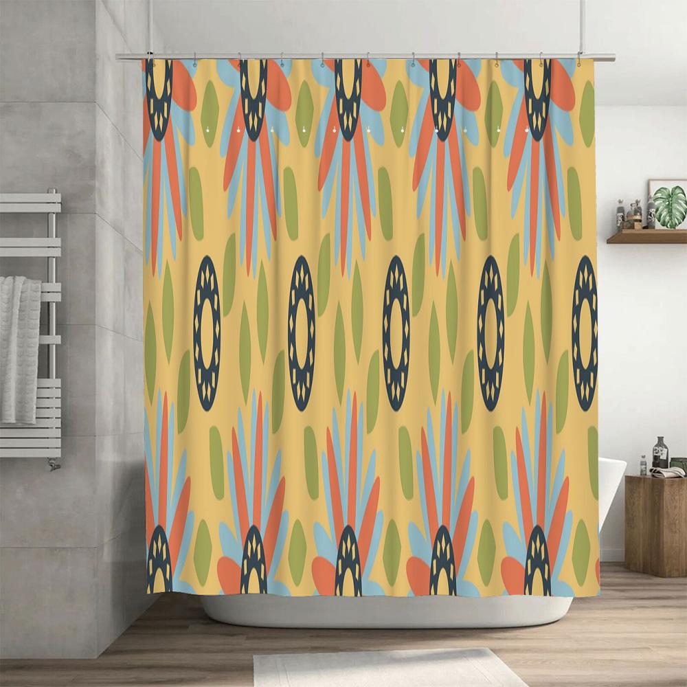 Colorful Shower Curtain Set: Modern Geometric Pattern for Bathroom Decor Includes 12 Hooks, Yellow Green Red Blue Black Design S