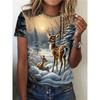 Fashion Women's Crew Neck Short Sleeve 3D Animal Color Printing Animal Short Sleeve Crew Neck T-Shirt