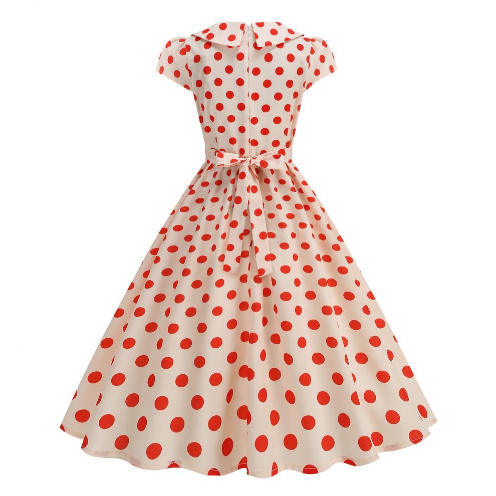 2026 Vintage Polka Dot Big Lapel French Retro Hepburn Dress