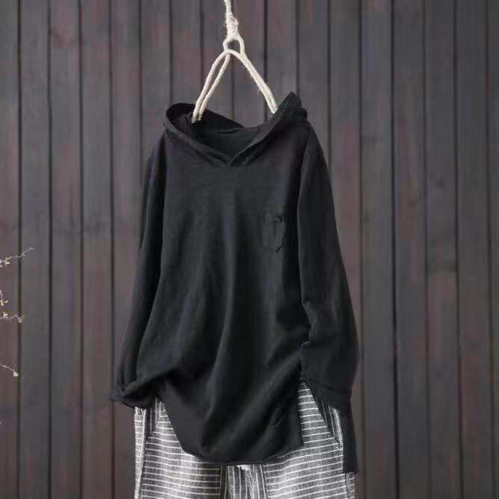 

Весна Осень Мода Однотонные Худи Футболки с Длинным Рукавом Женская Одежда Дыры Кулиска Простота Корейский Тренд Все-сочетающиеся Топы L чёрный