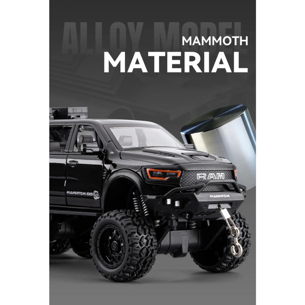 1/24 Dodge Mammoth RAM 1000 TRX 6x6 Camioneta Aleación de Metal Modelo Fundido Coche Juguete para Niños con Luz Colecciones Regalos Amigo