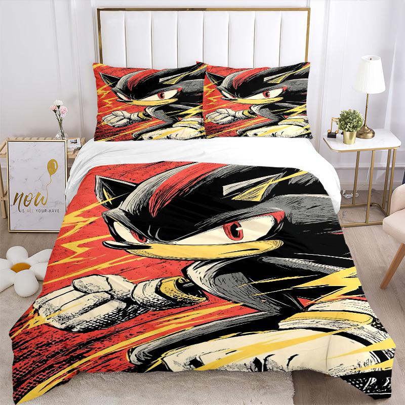 3pcs bedding set Sonic Hedgehog Includes 1 Comforter + 2 Pillowcases, Without Pillow Inserts, Soft Comfortable,a0910232