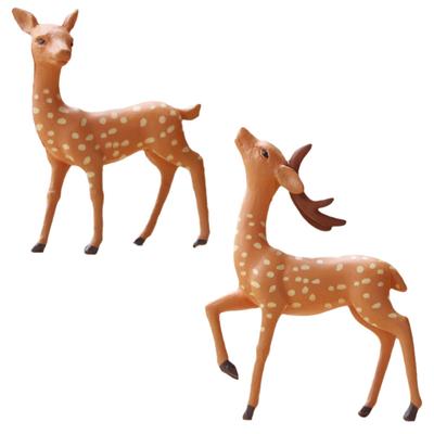 2 Pcs Outdoor Decor Sika Deer Ornament Statue Animal Model Small Figurines Brown