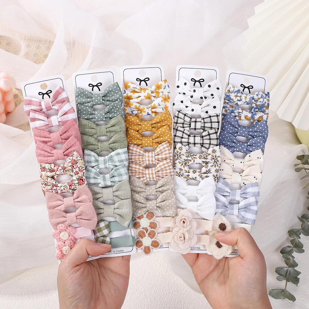 

RAINBOW BOWS 10Pcs/set Handmade Fabric Printed Barrette Boutique Mini Bangs Bow Hair Clip Ins Daisy Hairgripes Spring Style