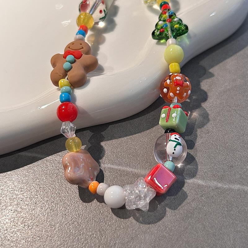 Christmas Cartoon Gingerbread Man Phone Chain CCD Lanyard Pendant Cute Beaded DIY Camera Chain Pendant
