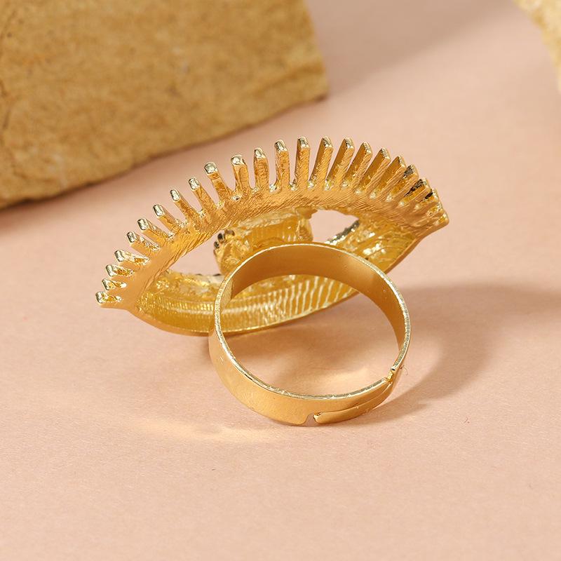 European & American Style Exaggerated Handcrafted Devil's Eye Ring with Colored Diamonds for Women