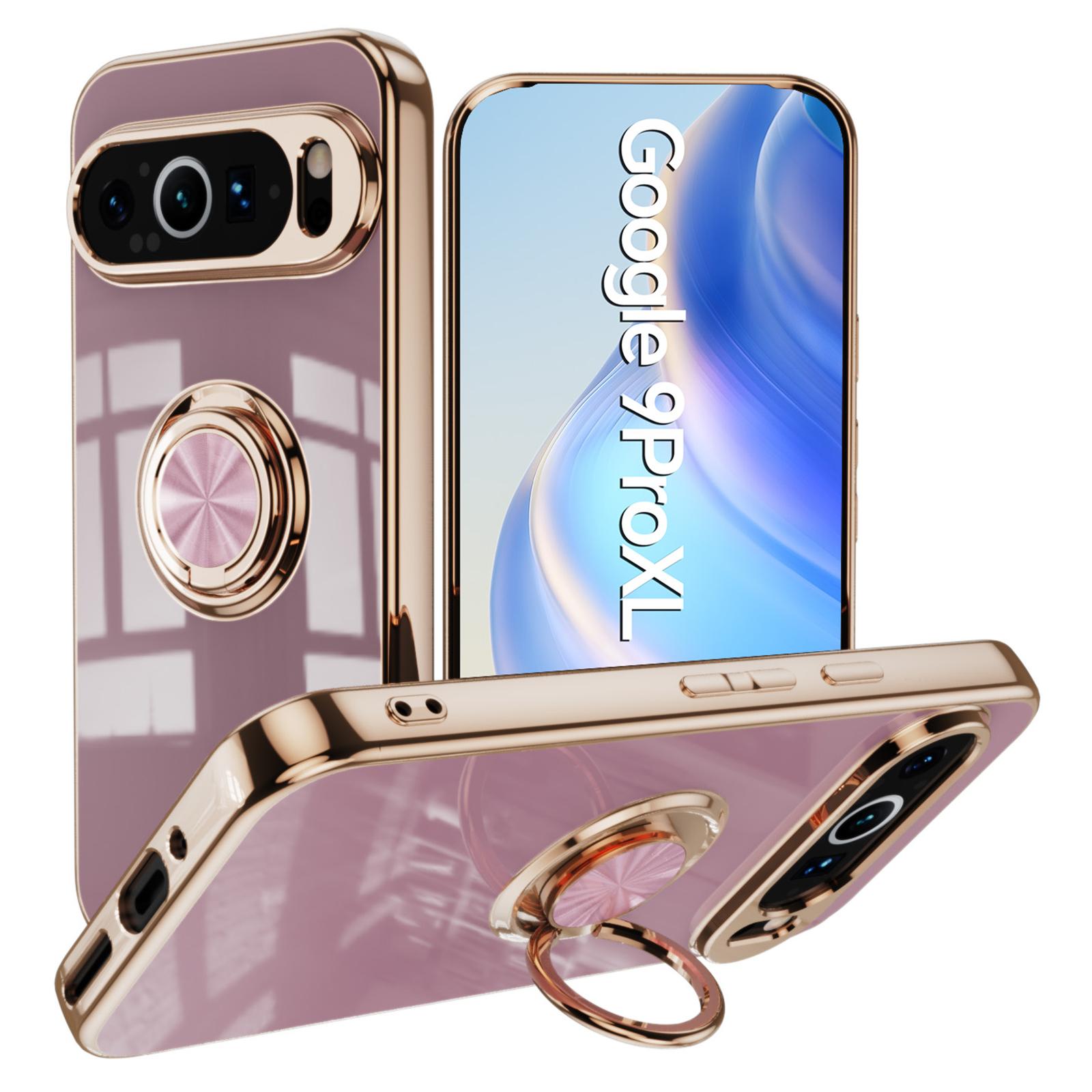 

For Google Pixel 9 Pro XL Case Precise Cutouts 6D Electroplating TPU Phone Cover with Ring Holder Light Purple