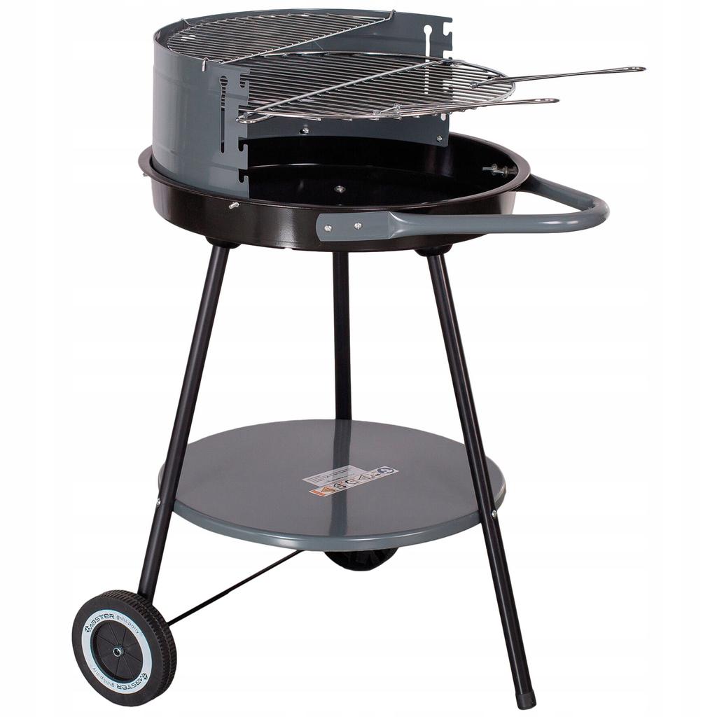 Round charcoal grill with rotisserie on wheels 50 cm