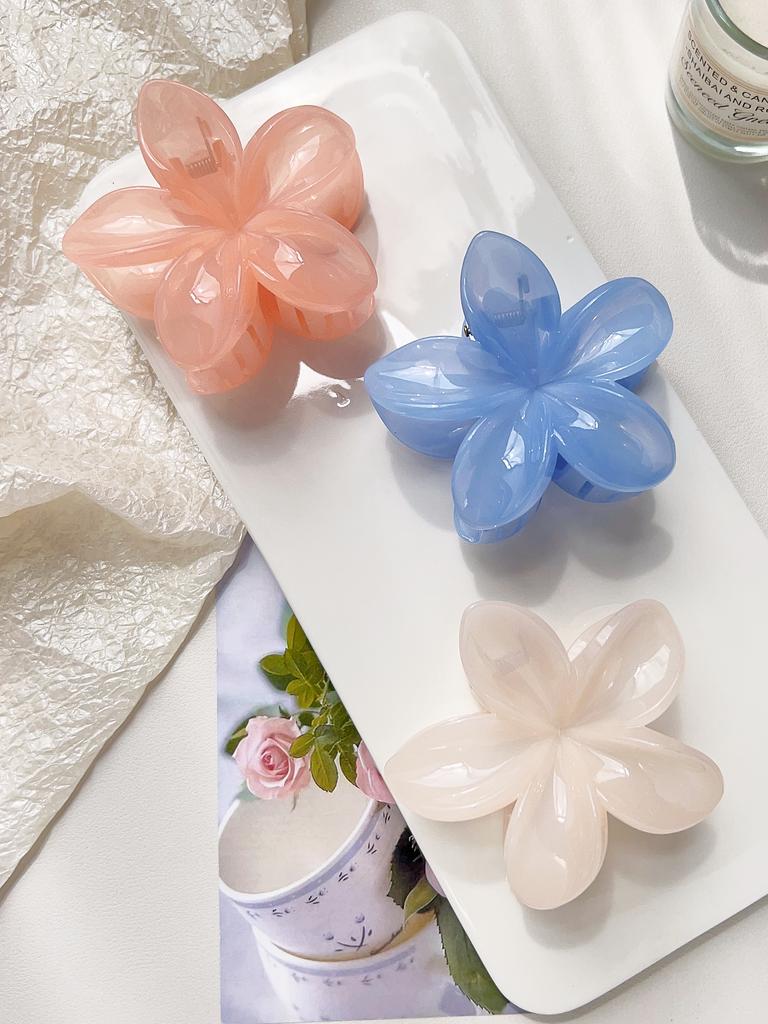 3 Pcs Hawaiian Flower Hair Claw Clips for Thick Hair,Non Slip Marble Vein Plumeria Flower Hair Pins for Women Beach Vacation
