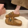 2025 Spring-autumn  Fashionable One-piece Thick-soled Height-increasing Half-heeled Shoes Women's Retro-style Headband Slippers
