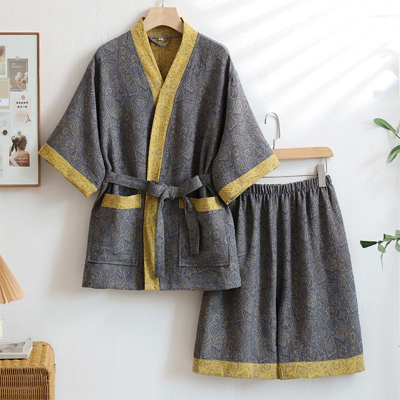 Cotton Double-layer Yarn Jacquard Sweat Steam Clothes Hotel Bathrobe Physiotherapy Clothes with Shorts Pajamas for Women