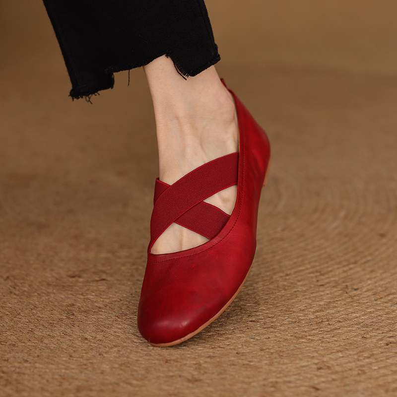 Krazing Pot Cow Skin Fashion Spring Autumn Flat with Women Round Toe Shoes Ballet Dancer Shallow Flats