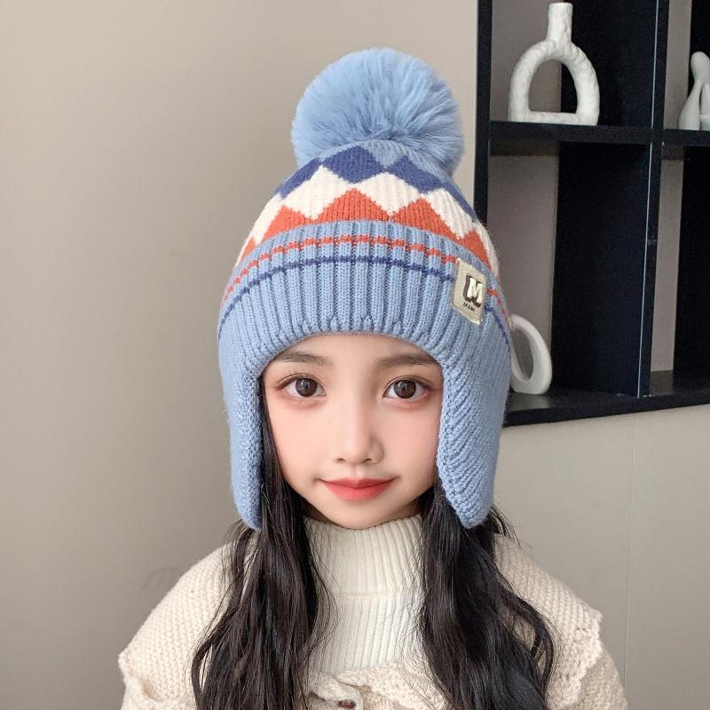 Autumn And Winter Boys And Girls Windproof Earmuffs Baby Knitted Thick Wool Hat Children'S Warm Hat