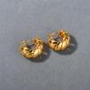 Cold Wind Niche Design Striped Hollow Versatile Earrings 18K Real Gold Earrings Semi-Round Stud Earrings Women