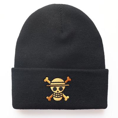 One Piece Cartoon Embroidered Knit Hat, Warm Pullover for Men and Women, Autumn and Winter Anime Cold Weather Hat, Student Woolen Hat