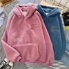 Korean Style Women's Lambswool Fleece Lined Hooded Sweatshirt Jacket - Trendy Loose Fit for Autumn/Winter