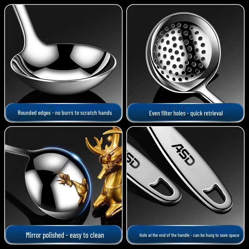 304 Thickened Stainless Steel Long-Handled Soup Ladle - Large Serving Spoon for Porridge, Congee, Soup, Hot Pot, and Skimming.
