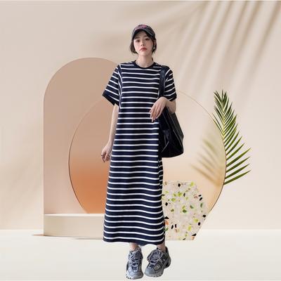 Düz Zayıflatıcı Büyük Beden Uzun Elbise Bol Tişört Elbise Yaz Kadın Tembel Zayıf Elbise