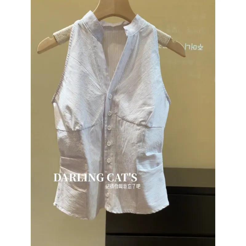 Women s White Sleeveless Button Down Crop Top V Neck Casual Blouse S белый