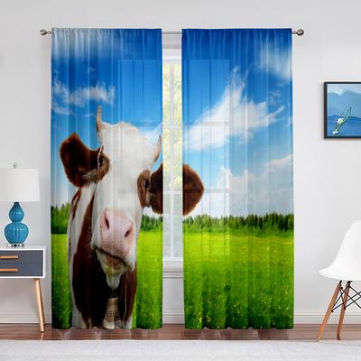 Milk Cow Pasture Meadow Grassland Tulle Curtains for Living Room Bedroom Decorations Sheer Voile Window Curtains Party Drapes