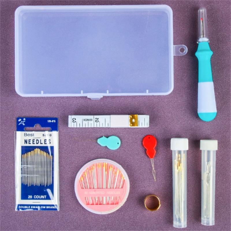 Sewing Needle Set Embroidery Needle with Threaders, Seam Ripper, Metal Thimble, Soft Ruler Tape Measure for Handsewing