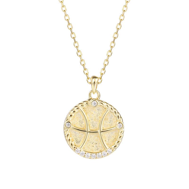 925 Sterling Silver Gold Plated CZ Stone Sign Coin Zodiac Necklaces Cubic Zirconia 12 Horoscope Necklace