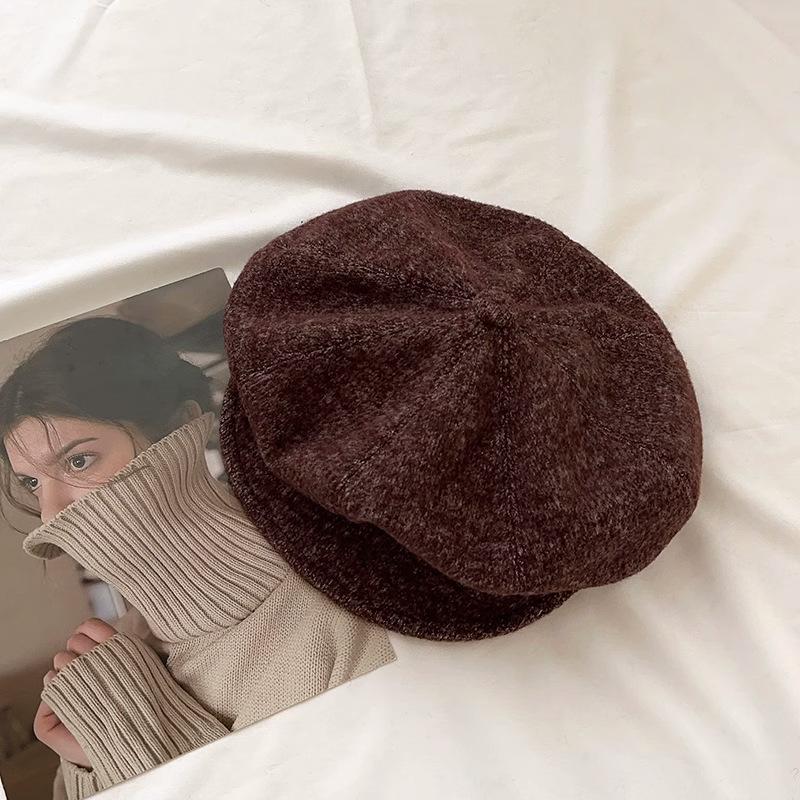 Solid Color Versatile Octagonal Hat for Women in Autumn and Winter Hong Kong Style Warm and Face Showing Little Painter Hat Newsboy Hat Trendy
