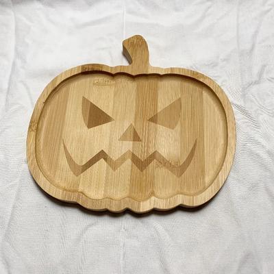 Bamboo Pumpkin Tray Halloween Party Ghost Dinner Plate Creative Spoof Fruit Plate Solid Wood Decorative Tray