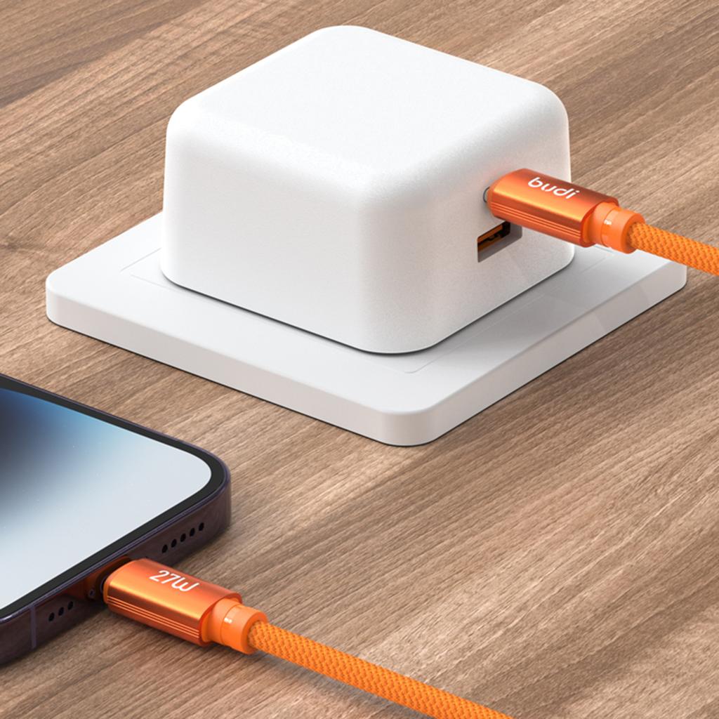 BUDI DC271TL15C 1.5m Type-C to Lightning Cable 27W Fast Charging Nylon Braided Data Cord