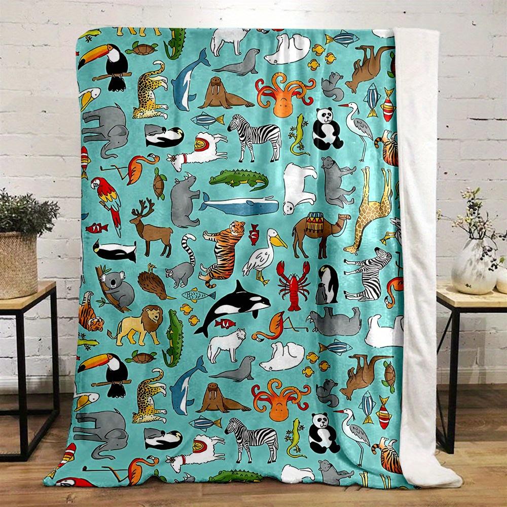 Safari Friends Print Blanket Reversible Flannel Throw for Animal Lovers AllSeason Comfort Wild Adventure Gift