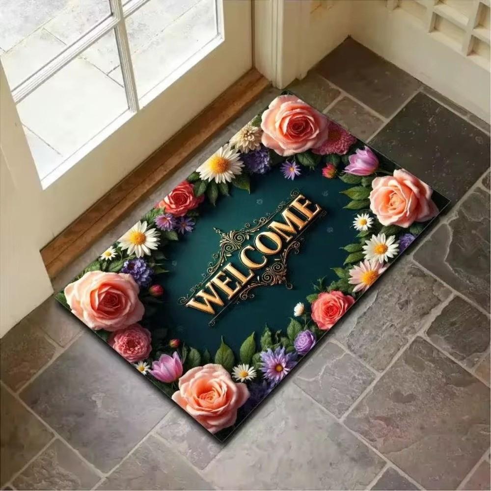 Floral Pattern Floor Mat Anti-Slip Decorative Carpet Durable Entrance Door Mat Home