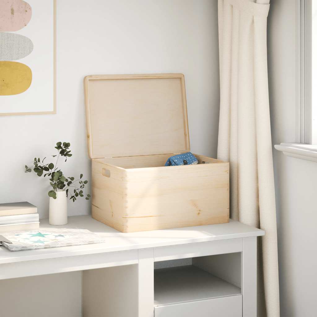 Vidaxl Wooden Box with Lid and Handles, Solid Pine Wood