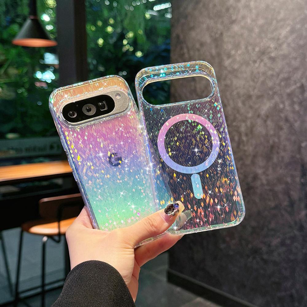Luxury Laser Glitter Phone Case for Google Pixel 9 10 Pro XL 9A 9pro for Magsafe Magnetic Shockproof Bumper Hard Cover Funda