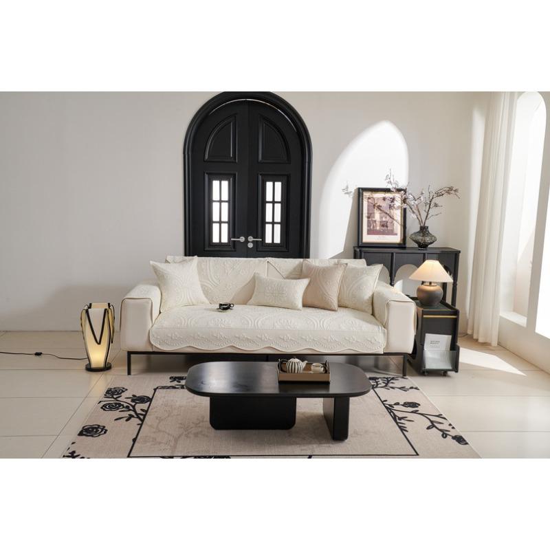Light Luxury Retro Yarn-dyed Pure Cotton Sofa Cushion Simple Embroidered Non-slip Sofa Cushion Cover All-season Backrest Towel